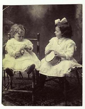 Two little and cute girls with a peluche and a drummer Ph. ciano type 1900c Vi18