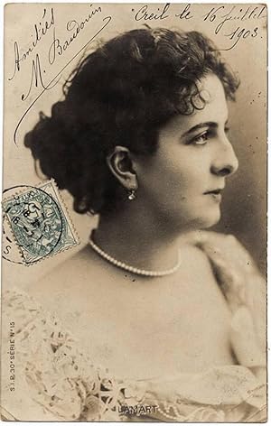 Photo post card of French actress Lamart 1900c Gelatin silver P. C. S261