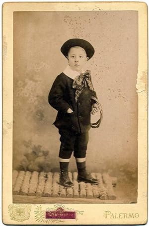 Small Cabinet Proud little boy Albumen photo Incorpora Palermo 1898 S171