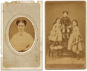 Two Carte de visite Pistoia Italian noblewoman signed dedied Three children 1870c V. Fondi