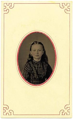 NICE LITTLE GIRL NINTH PLATE TINTYPE SLIGHTLY TINTED IN Carte de visite PAPER MOUNT 1860c