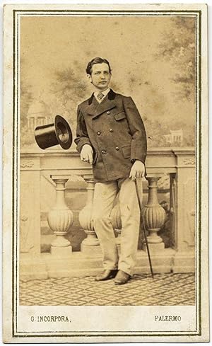 Carte de visite Palermo Portrait of a man with top hat 1870c Vintage ph. G. Incorpora S801