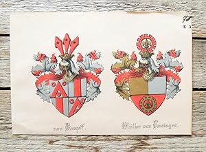 Imagen del vendedor de 2 Lithographie-Wappen mit Gold- und Silberdruck auf 1 Blatt. Von Kropff. Mller von Lauingen. a la venta por Antiquariat Thomas Rezek