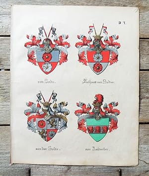 Bild des Verkufers fr 4 Lithographie-Wappen mit Gold- und Silberdruck auf 1 Blatt. Von Sode. Freiherr von Soden. Von der Sode. Von Anderten. zum Verkauf von Antiquariat Thomas Rezek