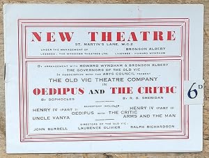 Seller image for Oedipus and The Critic theatre programme for sale by Shore Books