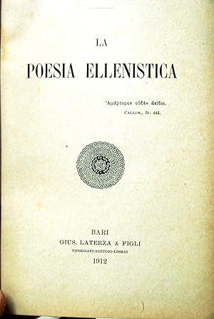Immagine del venditore per La Poesia Ellenistica venduto da STUDIO PRESTIFILIPPO NUNZINA MARIA PIA