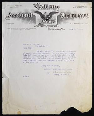 Letter to M.G. Morse on Vermont Accident Insurance Co. letterhead