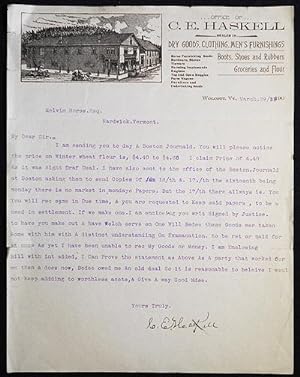 Typed letter to Melvin Morse of Hardwick, Vt., signed by C.E. Haskell on his business letterhead