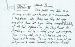 ALS Ariel Reynolds Parkinson to her husband Thomas Parkinson, November 5, 1984. RE: Chez Panisse.