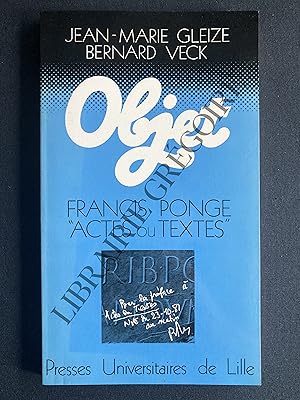 Bild des Verkufers fr FRANCIS PONGE "ACTES OU TEXTES" zum Verkauf von Yves Grgoire