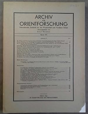 Archiv für Orientforschung. Internationale Zeitschrift für die Wissenschaft vom Vorderen Orient. ...