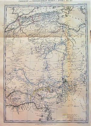 1867 Overview Map of Gerhard Rohlf's Journeys in Africa, 1861 - 1867. By. A. Petermann.