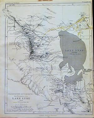 1867 Map of Warburton's Discovery of North Lake Eyre, 1866. By A. Petermann.