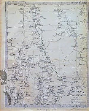Bild des Verkufers fr 1867 Map of McIntyre's Travel in Central Australia, 1865 & 1866. By A. Petermann. zum Verkauf von Independent Books