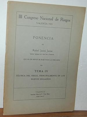 Imagen del vendedor de TCNICA DEL RIEGO, PRINCIPALMENTE EN LOS NUEVOS REGADOS. Tema IV a la venta por EL RINCN ESCRITO