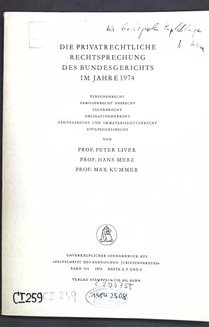 Imagen del vendedor de Die privatrechtliche Rechtsprechung des Bundesgerichts im Jahre 1974; Sonderdruck aus: Zeitschrift des Bernischen Juristenvereins; a la venta por books4less (Versandantiquariat Petra Gros GmbH & Co. KG)