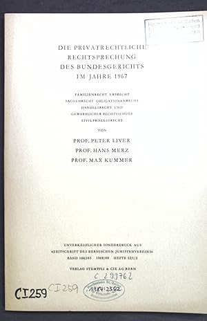 Seller image for Die privatrechtliche Rechtsprechung des Bundesgerichts im Jahre 1967; Sonderdruck aus: Zeitschrift des Bernischen Juristenvereins; for sale by books4less (Versandantiquariat Petra Gros GmbH & Co. KG)