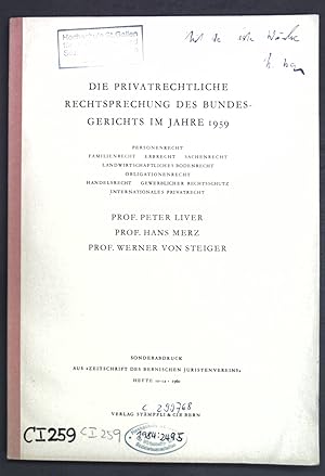 Image du vendeur pour Die privatrechtliche Rechtsprechung des Bundesgerichts im Jahre 1959; Sonderdruck aus: Zeitschrift des Bernischen Juristenvereins; mis en vente par books4less (Versandantiquariat Petra Gros GmbH & Co. KG)