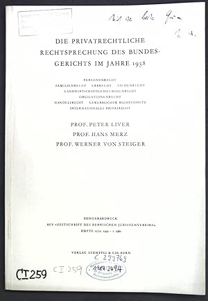 Image du vendeur pour Die privatrechtliche Rechtsprechung des Bundesgerichts im Jahre 1958; Sonderdruck aus: Zeitschrift des Bernischen Juristenvereins; mis en vente par books4less (Versandantiquariat Petra Gros GmbH & Co. KG)