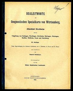 Imagen del vendedor de Begleitworte zur geognostischen Spezialkarte von Wrttemberg. a la venta por Antiquariat  Jrgen Fetzer