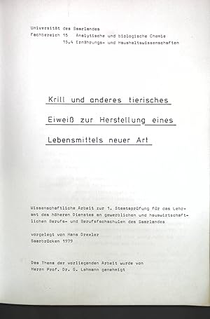 Seller image for Krill und anderes tierisches Eiwei zur Herstellung eines Lebensmittesl neuer Art; for sale by books4less (Versandantiquariat Petra Gros GmbH & Co. KG)