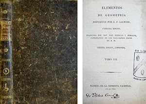 Seller image for Elementos de Geometra. Traducidos por Jose Rebollo y Morales, Catedratico de los Caballeros Pages de S.M. Tomo Tercero del "Curso Completo Elemental de Matemticas Puras". for sale by Hesperia Libros