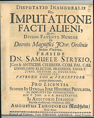 Disputatio inauguralis de Imputatione Facti Alieni. Pro Licentia In Auditorio Juridico