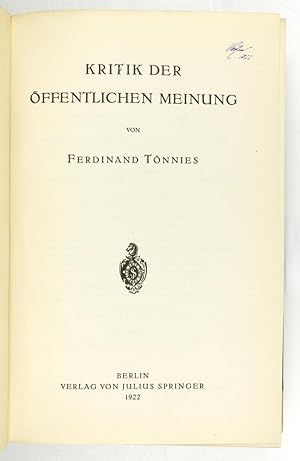 Seller image for Kritik der ffentlichen Meinung. for sale by Antiquariat INLIBRIS Gilhofer Nfg. GmbH