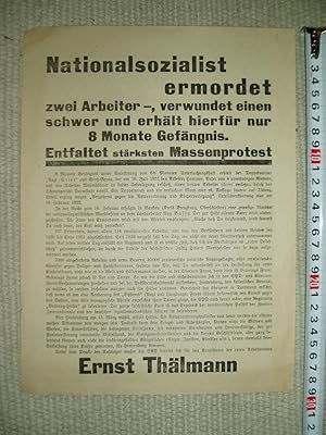 Imagen del vendedor de Nationalsozialist ermordet zwei Arbeiter-,verwundet einen schwer und erhlt hierfr nur 8 Monate Gefngnis.,. a la venta por Expatriate Bookshop of Denmark