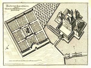 Bild des Verkufers fr Gesamtansicht aus der Vogelschau, "Das Churfrstl. Hau und Lustgarten Btzau, nun mehr genant Oranien Burgk". zum Verkauf von Antiquariat Clemens Paulusch GmbH