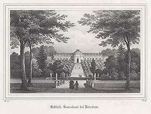 Bild des Verkufers fr Ansicht mit den Terrassen, "Schloss Sanssouci bei Potsdam". zum Verkauf von Antiquariat Clemens Paulusch GmbH