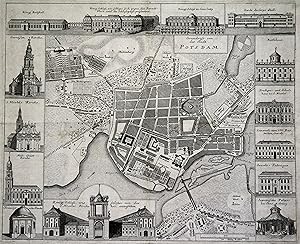 Stadtplan, umgeben v. 13 Detailansichten, "Grundriß von der Stadt Potsdam".