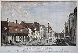 Image du vendeur pour B "Vue de la Rue dite la Mauer=Strasse, ainsi que de l'Eglise Bohmienne prise du Cot de l'Eglise de la Sainte Trinit - Dedie  Son Excellence Monsieur le Comte de Zinzendorf et de Pottendorf, Envoy Extra ordinaire  la Cour Royale de Prusse de S.A.El. de Saxe, par ses tres humbles Serriteurs Jean Morino & Compagnie". mis en vente par Antiquariat Clemens Paulusch GmbH