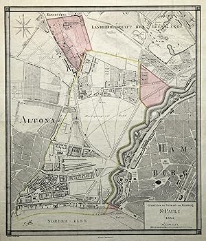 Stadtplan, "Grundriss der Vorstadt von Hamburg St. Pauli 1845".