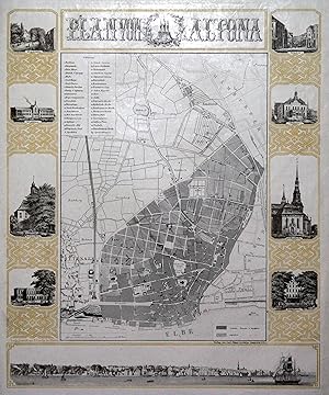 Stadtplan, flankiert von Ansichten, "Plan von Altona".