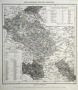 Lithografie- Karte, v. Müller n. Handtke b. Flemming in Glogau, "Regierungs-Bezirk Erfurt".