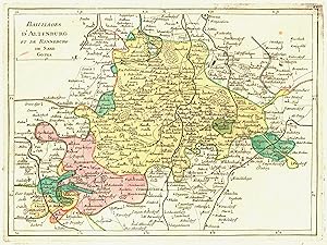 Kupferstich- Karte, n. Le Rouge bei Crepy, "Bailliages d'Altenburg et de Ronneburg de Saxe Gotha".