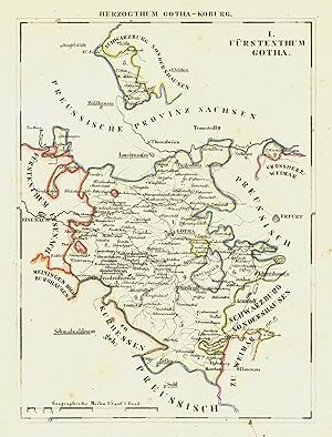 Lithografie- Karte, aus Schliebens Atlas von Europa, "I. Fürstenthum Gotha".