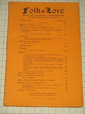 Seller image for March 1951 Folk-Lore Magazine: Psychology Underlying the Employment of Amulets in Europe - Folk-Lore Survival in the Southern "Lake Counties" and in Essex - Folk Life and Traditions for sale by rareviewbooks