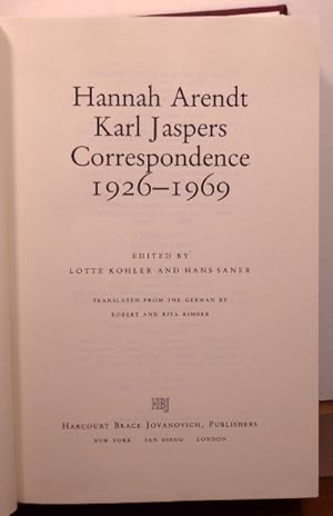 Seller image for Hannah Arendt Karl Jaspers Correspondence 1926 -1969 for sale by RON RAMSWICK BOOKS, IOBA