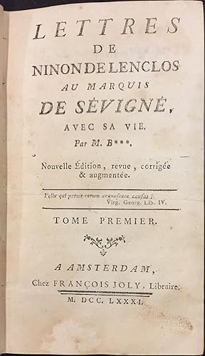 Lettres de Ninon de Lenclos au Marquis de Sévigné avec sa vie