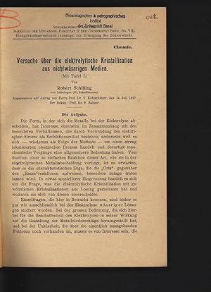 Seller image for Versuche ber die elektrolytische Kristallisation aus nichtwssrigen Medien. Sonderabdruck, Jahrbuch der Philosoph. Fakultt II der Universitt Bern, Bd. VIII. Inauguraldissertationen (Auszge) zur Erlangung der Doktorwrde. for sale by Antiquariat Bookfarm