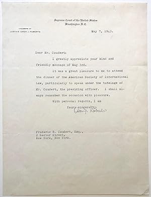 Typed Letter Signed on Supreme Court letterhead