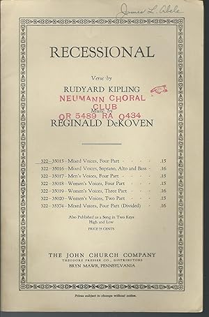 Seller image for Recessional. Mixed Voices, Four-part #35015 for sale by MyLibraryMarket