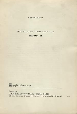 Imagen del vendedor de Note sulla legislazione giustinianea dell'anno 535. a la venta por Libreria Oreste Gozzini snc