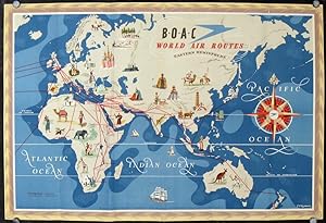 B.O.A.C. World Air Routes. (Large double-sided poster with pictorial maps of the Eastern Hemspher...