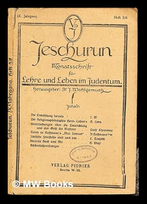 Image du vendeur pour Jeschurun : Monatsschrift fr Lehre und Leben im Judentum: IX Jahrgang: Heft 5/6 mis en vente par MW Books Ltd.