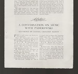 Seller image for A Conversation On Music With Paderewski Recorded By Daniel Gregory Mason for sale by Legacy Books II