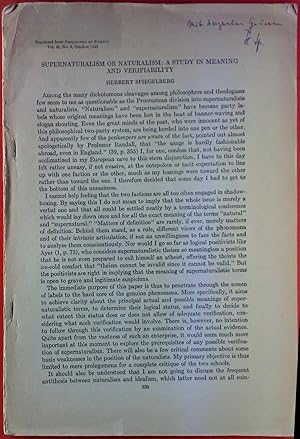 Image du vendeur pour Supernaturalism Or Naturalism: A Study In Meaning And Verifiability. Reprinted from Philosophy Of Science. Vol. 18, No. 4, October 1951. mis en vente par biblion2