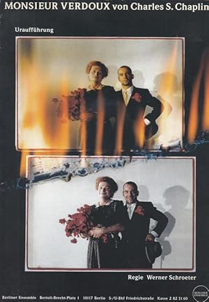 Seller image for Monsieur Verdoux. / Das Fleischmesser zum Film von Chaplin. Spielzeit: 1997. Regie: Schroeder, Werner. Bhne / Kostme: Barsacq, Werner / Dramaturgie: Keppler, Monika / Schnabel, Stefan . Darsteller: Carmen-Maja Antoni, Martin Wuttke, Uwe Preu, Marianne Hoppe, Eva Matthes, Anna Thalbach for sale by Antiquariat Carl Wegner